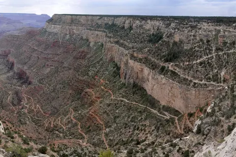 The Bright Angel Trail switchbacking down from the South Rim